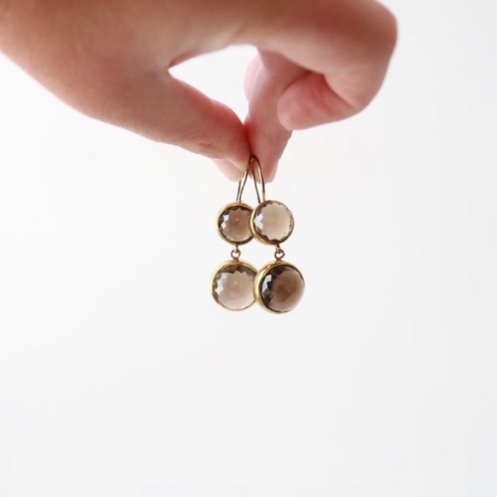 BORA Smoky quartz gold sterling silver earrings - Picture 7 of 7